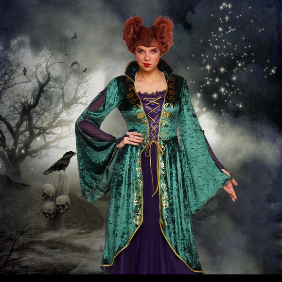 Women Winifred Sanderson Dress Halloween Witch Cosplay Costume Green - Picture 4 of 6